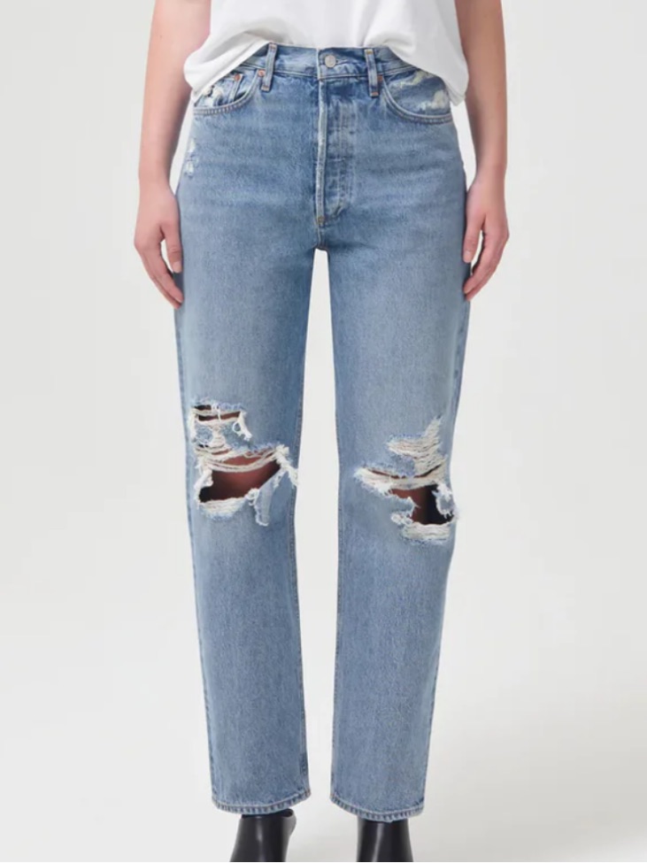Agolde 90s Mid Rise Loose Fit Jeans Distressed Denim Medium Wash Sz 27
